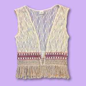 Daytrip Boho Lace Fringe Vest Overlay, L